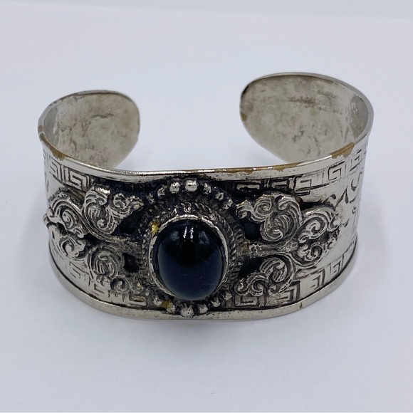 Vintage Asian Foo Dog Lion Dragon Silver Tone Cuff Bracelet - Picture 4 of 13